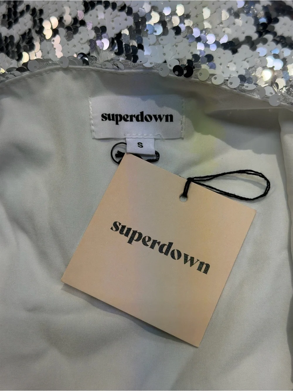 superdown Bryanna Silver Mini Dress sequin print cocktail Revolve S